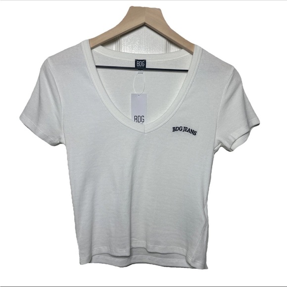 BDG Urban Outfitters Women’s Ribbed Cotton Stretch T-Shirt White Size Large - Picture 1 of 7